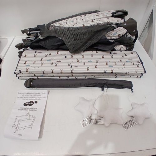 PAMOBABE LIGHTWEIGHT PORTABLE CRIB WITH MATTRESS AND CARRYING BAG - 33LBS CAP - 28" X 40" - GREY/RABBIT (MODEL: P901B) image 3