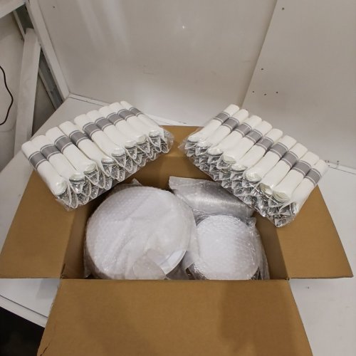 350PC ADRINFLY PLASTIC DINNERWARE SET FOR 50 GUESTS - DISPOSABLE PLATES, CUPS AND SILVERWARE - WHITE, SILVER image 2