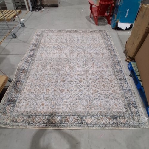 VINTAGE LOW PILE FLORAL PATTERNED AREA RUG - 10FT X 8FT - BEIGE/GRAY image 2
