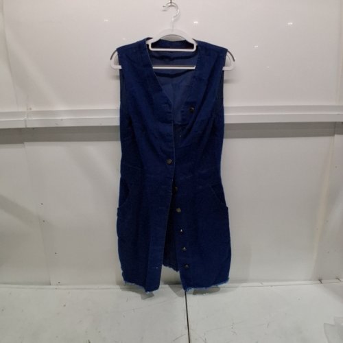 WOMENS DENIM V-NECK BUTTON DOWN DRESS - MEDIUM - BLUE image 2