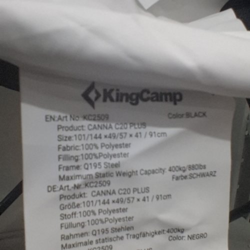 KINGCAMP 2-PERSON FOLDING DOUBLE CAMPING CHAIR - 660 LBS CAP - BLACK (MODEL: KC2509) image 2
