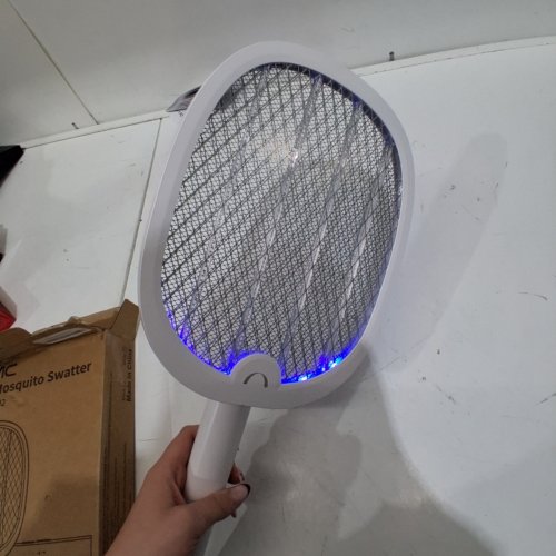 YISSVIC 2-IN-1 ELECTRIC FLY SWATTER FOLDABLE BUG ZAPPER RACKET WITH PURPLE ATTRACTANT LIGHT - RECHARGEABLE, 1800MAH - WHITE (MODEL: WD-9002) image 2