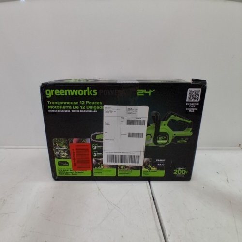 GREENWORKS BRUSHLESS CHAINSAW WITH BATTERY AND CHARGER - 24V - 12" - GREEN (MODEL: CS24L00) image 5