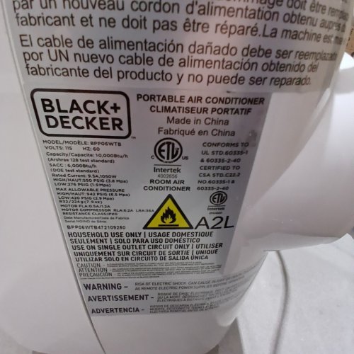 BLACK+DECKER PORTABLE AIR CONDITIONER - 10,000BTU - WHITE - (MODEL: BPP06WTB) image 8