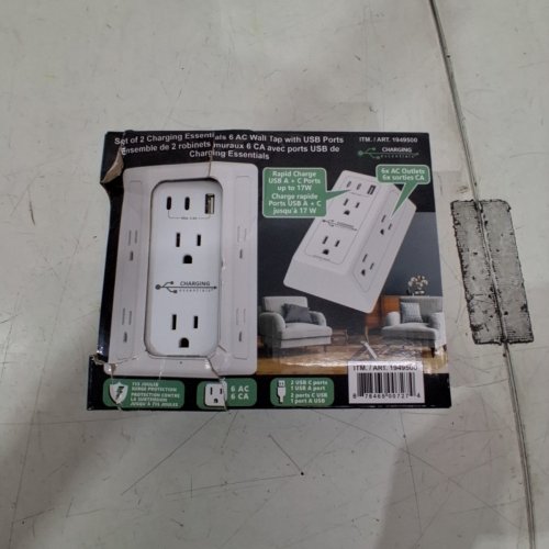 2PK CHARGING ESSENTIALS RAPID CHARGING WALL OUTLETS, 6 AC OUTLETS, 3 USB PORTS, SURGE PROTECTION - WHITE (MODEL: 1949500) image 2