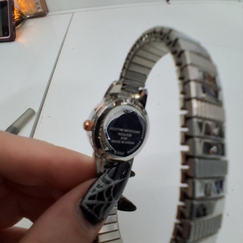WOMENS ACCUTIME RHINESTONE BEZEL BRACELET WRISTWATCH - 22 MM- SILVER-TONE WITH ROSE GOLD-TONE ACCENTS (MODEL: WCCLE26) image 2