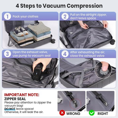 TAVOXDA CARRY ON HARDSHELL SUITCASE WITH SPINNER WHEELS, TSA LOCK, VACUUM COMPRESSION AND PUMP - 22" - BLACK (MODEL: JX1600215 / KB8010) image 5