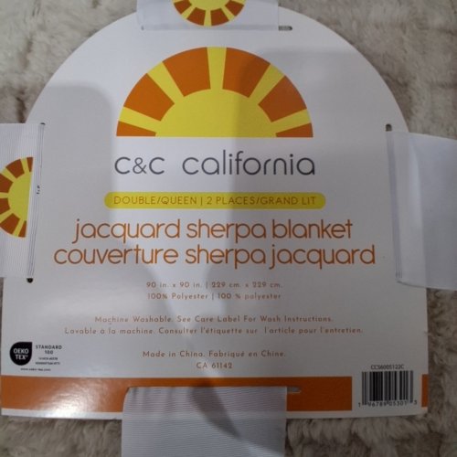 C&C CALIFORNIA JACQUARD SHERPA BLANKET - DOUBLE/QUEEN, 90" X 90" - CREAM (MODEL: CCS6005122C) image 4