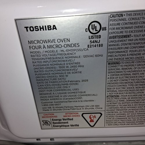 TOSHIBA COMPACT DIGITAL MICROWAVE OVEN - 0.9CU.FT - STAINLESSS TEEL (MODEL: ML-EM25P(SS)) image 7