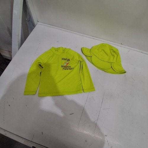 2PC LONG SLEEVE SHIRT AND HAT SWIM SET - 2T - LIME GREEN image 2