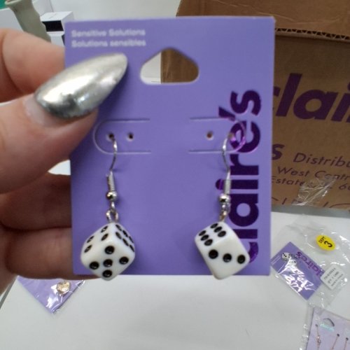 1PR WOMENS DICE DROP EARRINGS - WHITE AND BLACK (STYLE: 50518-8) image 3