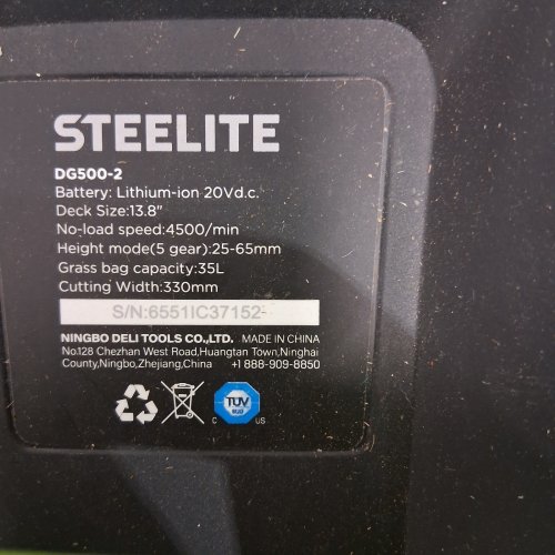 STEELITE CORDLESS ELECTRIC BATTERY OPERATED PUSH LAWN MOWER - 20V - BLACK/GREEN (MODEL: DG500-2) image 2