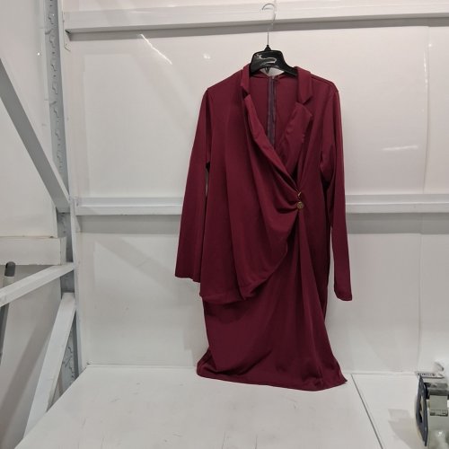 WOMEN'S LONG SLEEVE WRAP DRESS - SMALL - BURGUNDY image 2