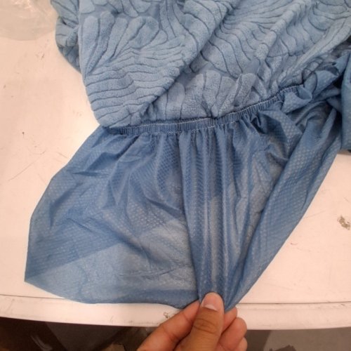 JACQUARED OTTOMAN COVER WITH RUFFLE SKIRT - SKY BLUE - 31"-39" X 24" X 31" image 3
