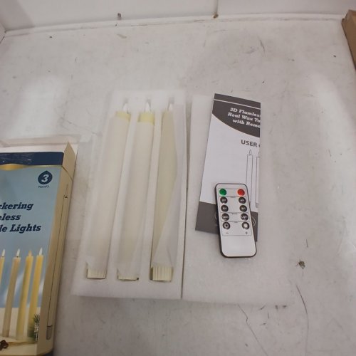 3PK 3D FLICKERING FLAMELESS LED TAPER CANDLE LIGHTS - 9.65", REAL WAX LED CANDLES - IVORY image 2