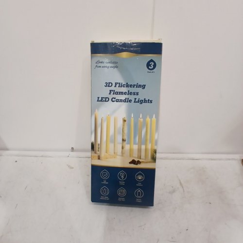 3PK 3D FLICKERING FLAMELESS LED TAPER CANDLE LIGHTS - 9.65", REAL WAX LED CANDLES - IVORY image 3