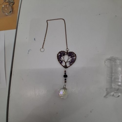 HANDMADE HEART TREE HANGING CRYSTAL SUNCATCHER - COPPER-TONE, PURPLE/AMETHYIST, CLEAR image 2