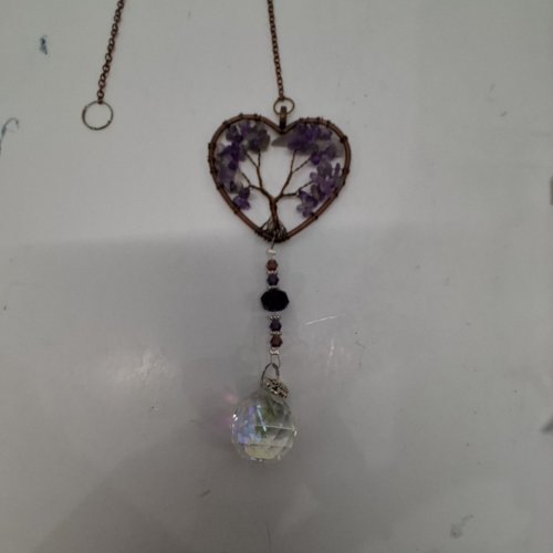 HANDMADE HEART TREE HANGING CRYSTAL SUNCATCHER - COPPER-TONE, PURPLE/AMETHYIST, CLEAR image 3