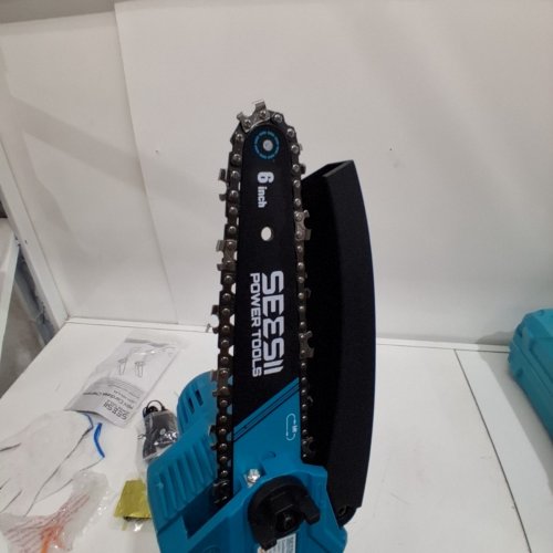 SEESII CORDLESS BATTERY OPERATRED MINI CHAINSAW - 6" - 21V - BLUE (MODEL:M6 PRO) image 5