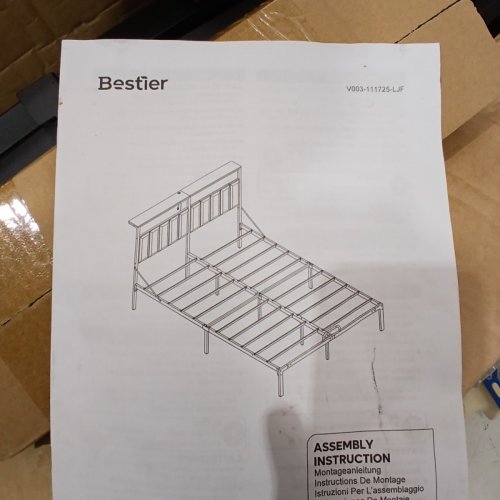 BESTIER METAL BED FRAME WITH LED LIGHTS, UPHOLSTERED PU LEATHER PLATFORM BEDFRAME - QUEEN, BLACK - (MODEL: B701953G-BLPU) image 3