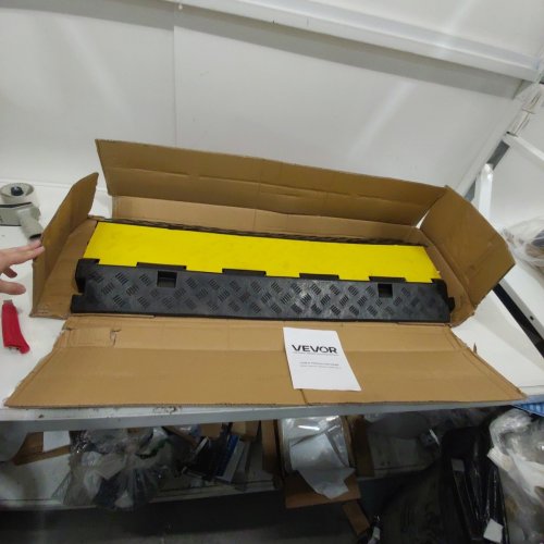 SPEED BUMP CABLE PROTECTOR RAMP 2-CABLE RUBBER CORD GUARD - 10" X 38.5" - 22,000 LBS MAX - BLACK/YELLOW (MODEL: ZRX-R2-1) image 3