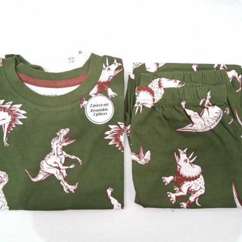 2PC KID'S GEORGE DINOSAUR PAJAMA SET - MEDIUM (7-8) - OLIVE GREEN image 2