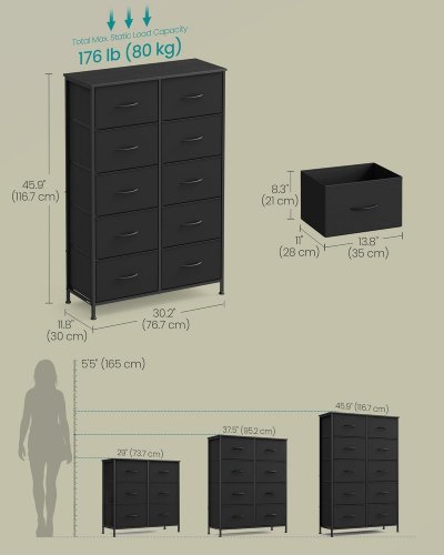 SONGMICS DRESSER WITH FABRIC DRAWERS - 10 DRAWERS - BLACK image 2