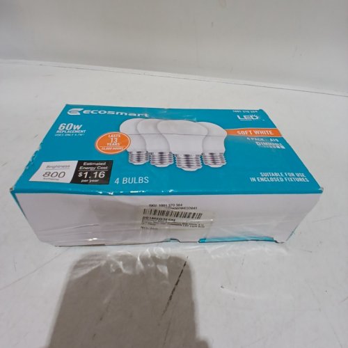 4PK ECOSMART A19 LED LIGHT BULBS - 60W EQUIVALENT - MEDIUM BASE E26 - SOFT WHITE 800LM (MODEL: A11A19A60WDUL12) image 3