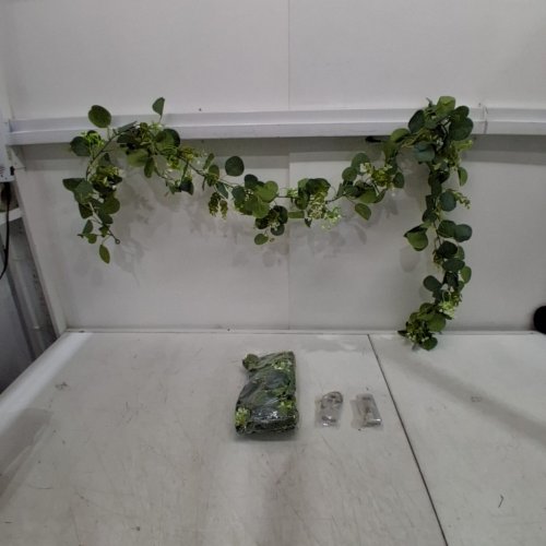 2PK FAUX EUCALYPTUS AND WHITE FLORAL GARLAND VINES WITH BATTERY LED - 5T EACH - GREEN/WHITE image 2