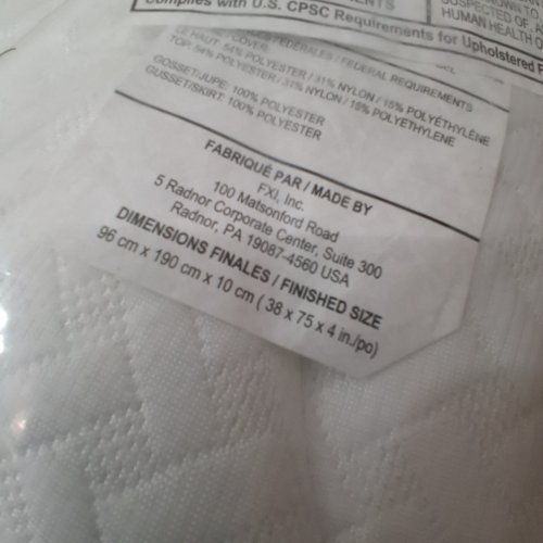 NOVAFORM PILLOW TOP PLUS GEL MEMORY FOAM 4" MATTRESS TOPPER - TWIN (38" X 75" X 4") - WHITE (MODEL: 1907919) image 6