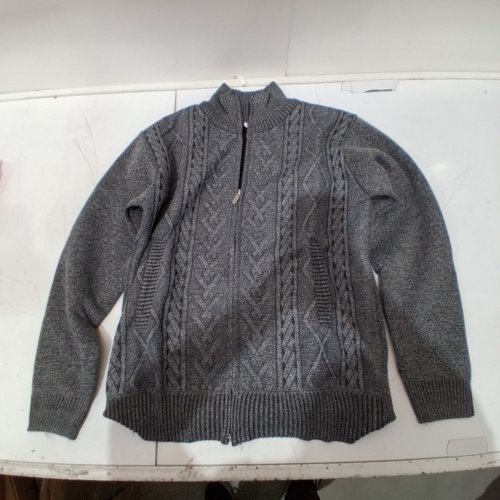 MEN'S ZIP-FRONT SWEATER CARDIGAN - LARGE - GRAY image 2