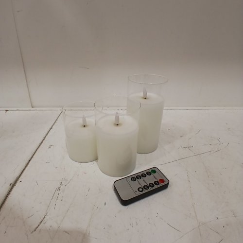 3PK TYAWON GLASS BATTERY OPERATED LED FLAMELESS CANDLES WITH REMOTE - 4"-5"-6" - CLEAR image 3