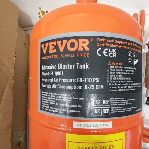 PORTABLE ABRASIVE BLASTING TANKABLE ABRASIVE BLASTING TANK, AIR SAND BLASTING KIT WITH 4 CERAMIC NOZZLES AND OIL-WATER SEPARATOR FOR PAINT, STAIN, RUST REMOVAL - 60-110PSI - 5GAL - ORANGE (MODEL: FF-Q901) image 4