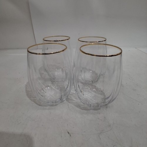 4PC THYME & TABLE SCALLOPED STEMLESS WINE GLASSES - 550 ML - CLEAR WITH GOLD TRIM (ITEM: WMCAT11034) image 2