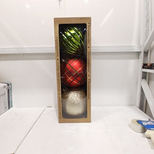 3PK CGH CHRISTMAS ORNAMENT DECORATIVE BALLS - 10" - RED, GOLD, AND GREEN (MODEL: 1851441) image 2