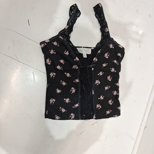 WOMEN'S WILD SKYE FLORAL LACE MESH TANK TOP - EXTRA SMALL - BLACK WITH PINK FLORAL PRINT (STYLE: WS6K16545C) image 2