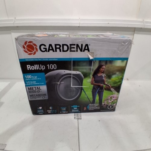 GARDENA ROLLUP WALL MOUNTED RETRACTABLE GARDEN HOSE REEL - 100FT - 1/2" HOSE DIAMETER - GRAY/BLUE - (MODEL: 20505-80) image 6
