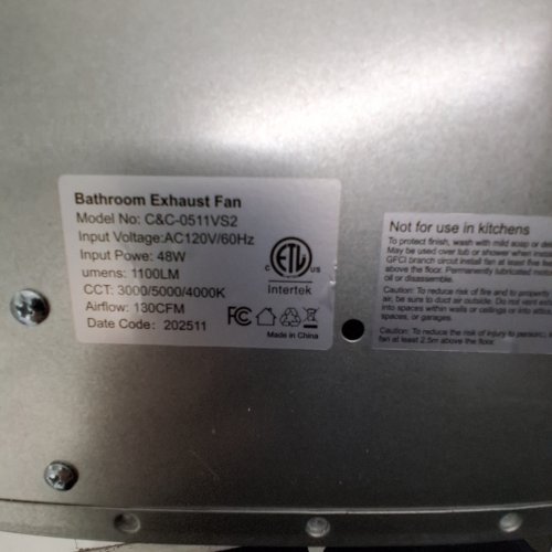BATHROOM CEILING EXHAUST FAN WITH DIMMABLE LIGHT - 48W - WHITE - (MODEL:C&C-0511VS2) image 4