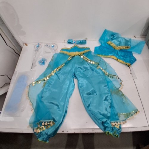 GIRL'S DISNEY PRINCESS JASMINE ALADDIN FANCY-DRESS COSTUME WITH ACCESSORIES - SIZE 130 - TURQUOISE image 4