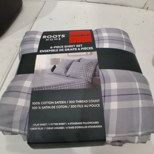 6PK ROOTS HOME COTTON SATEEN 300 THREAD COUNT SHEET SET -DOUBLE - GREY/WHITE (MODEL:1891901) image 2