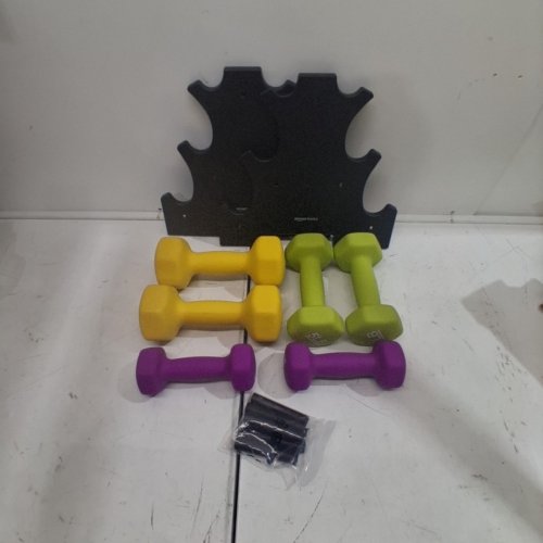 6PC AMAZON BASICS NEOPRENE DUMBBELL SET - 3LB/5LB/8LB - PURPLE/GREEN/YELLOW image 2