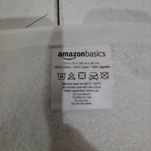 12PK AMAZON BASICS COTTON HAND TOWELS - 12" X 12" - WHITE image 2
