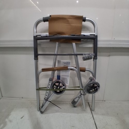 MEDLINE 2 BUTTON FOLDING WALKER 5'' WHEELS 300LB WEIGHT CAPACITY (MODEL:MDS86410W54H) image 2