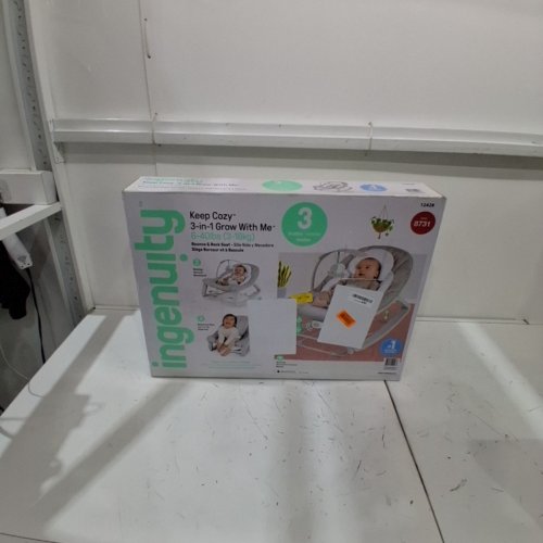 INGENUITY 3-IN-1 KEEP COZY GROW WITH ME VIBRATING BABY BOUNCER, ROCKER & CHAIR - 40LBS CAPACITY - WEAVER THEME GREY/WHITE/GREEN (MODEL: ‎12428) image 2