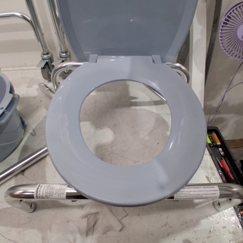 MEDLINE ELONGATED ALUMINUM BEDSIDE COMMODE WITH WHEELS - CAN BE USED AS RAISED TOILET SEAT - GREY (MODEL: G1-501LWX1) image 4