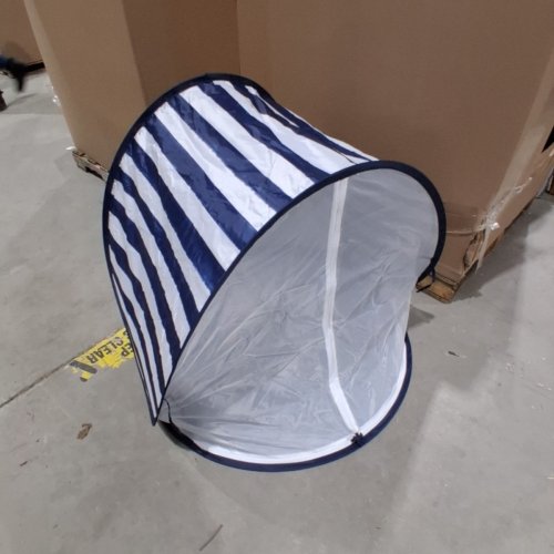 BABY MOOV COLLAPSIBLE FOLDABLE ANTI-UV TENT WITH VELCRO DOOR AND CARRY BAG - 36" X 34" X 39" - UPF 50+ - BLUE AND WHITE STRIPES image 2