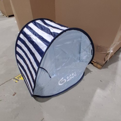 BABY MOOV COLLAPSIBLE FOLDABLE ANTI-UV TENT WITH VELCRO DOOR AND CARRY BAG - 36" X 34" X 39" - UPF 50+ - BLUE AND WHITE STRIPES image 3