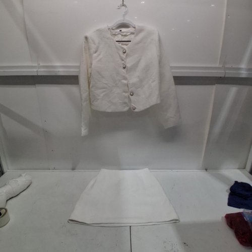 WOMENS SHORT TWEED BLAZER - MEDIUM - WHITE image 2