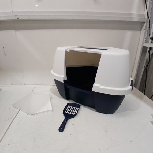 IRIS USA CAT CORNER LITTER BOX WITH LID - NAVY/WHITE - (MODEL:588426) image 2
