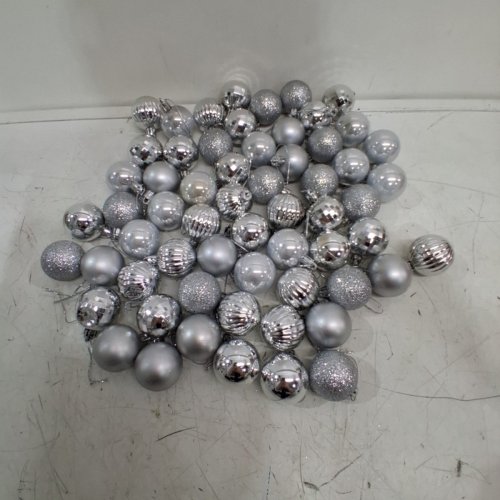 60PC HANGING CHRISTMAS BALLS HOLIDAY ORNAMENTS - 1.8" - SHINY/MATTE/GLITTER SILVER image 2